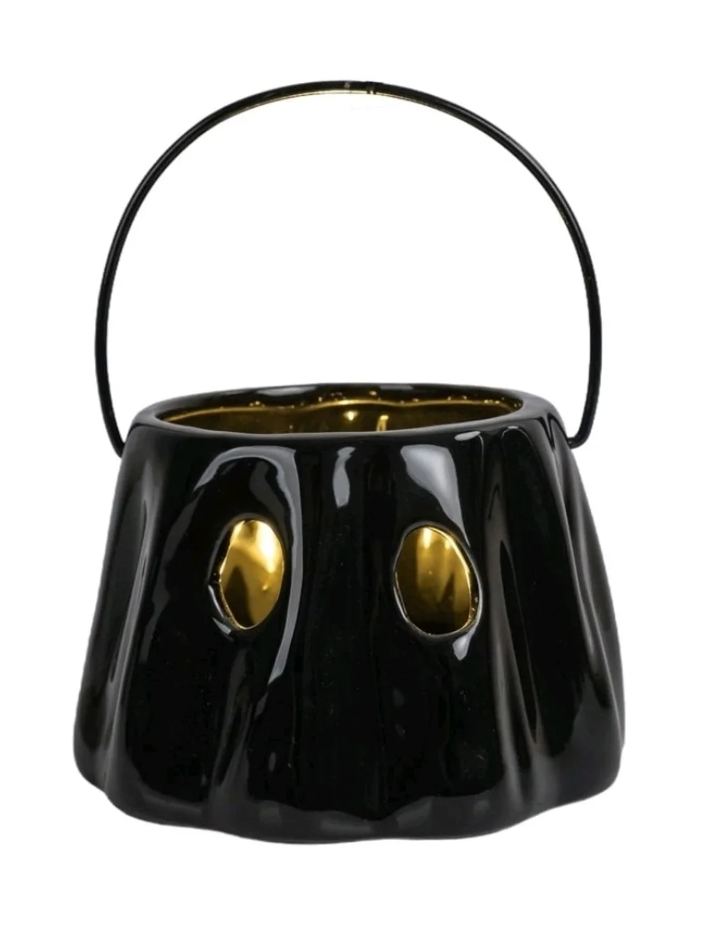 My Texas House Halloween Light-Up Ceramic Ghost Lantern Decoration, Black, 3.5